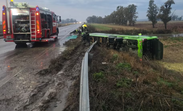 Carmen de Areco: Un micro cayó desde un puente en la Ruta Nacional 7 y dejó varios heridos
